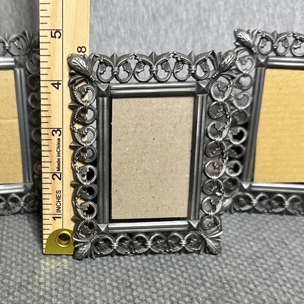Malden International Designs Set of 3 Pewter Filigree Mini Picture Frames 2x3